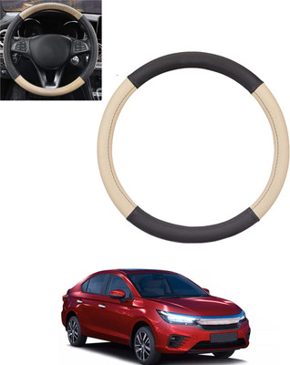 monolive Hand Stiched Steering Cover For Honda Universal For Car(Beige, Black, Leatherite)