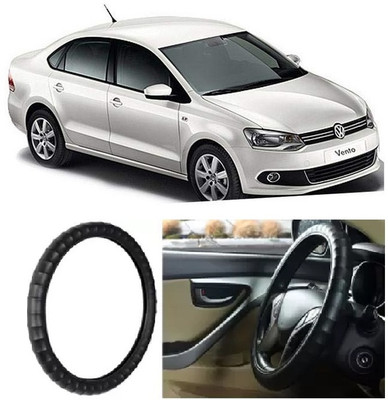 Shubh Auto Hand Stiched Steering Cover For Volkswagen Vento(Black, Leatherite)