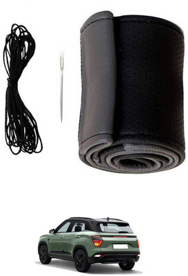 MSNP Hand Stiched Steering Cover For Hyundai Creta(Grey Black, Leatherite)