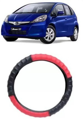 OOLTAH PAHIYA Hand Stiched Steering Cover For Honda Jazz(Red & Black, Leatherite)