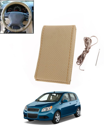 ABJD Hand Stiched Steering Cover For Chevrolet Aveo(Beige, Leatherite)