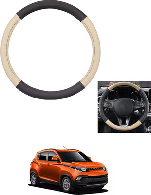 MATIES Steering Cover For Mahindra KUV100(Beige/Black, Leather)