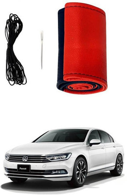 RKPSP Hand Stiched Steering Cover For Universal For Car Passat(Red/Black, Leatherite)
