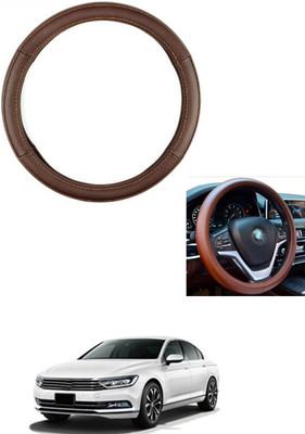 MATIES Steering Cover For Volkswagen Passat(Brown, Leather)