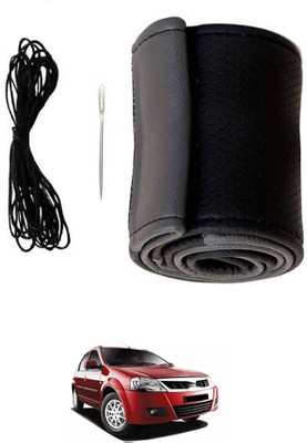 MATIES Hand Stiched Steering Cover For Mahindra Verito(Black/Grey, Leatherite)