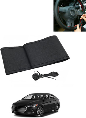 MATIES Hand Stiched Steering Cover For Hyundai Elantra(Black, Leatherite)