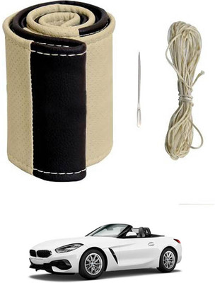 monolive Hand Stiched Steering Cover For BMW Z4(Beige/Black, Leatherite)