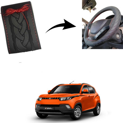 Autoinnovation Hand Stiched Steering Cover For Mahindra KUV 100(Black, Leather)