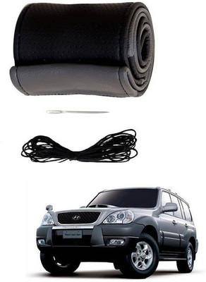 RKPSP Hand Stiched Steering Cover For Universal For Car Terracan(Black/Grey, Leatherite)