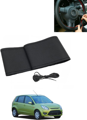 MATIES Hand Stiched Steering Cover For Ford Figo(Black, Leatherite)