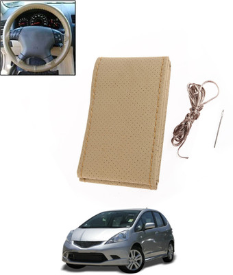 ABJD Hand Stiched Steering Cover For Hyundai Jazz(Beige, Leatherite)