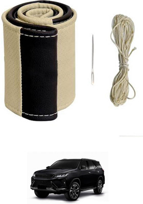 ABJD Hand Stiched Steering Cover For Renault Universal For Car(Beige, Black, Leatherite)