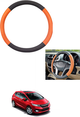 MATIES Steering Cover For Honda Jazz(Tan/Black, Leather)