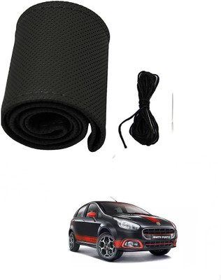 ARNEJA Hand Stiched Steering Cover For Fiat 500 Abarth(Black, Leather)