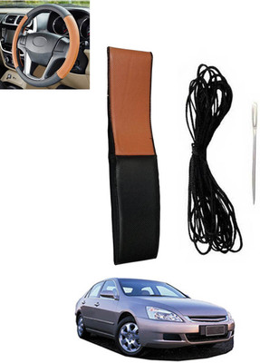 monolive Hand Stiched Steering Cover For Honda Accord(Tan, Black, Leatherite)