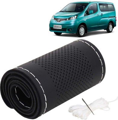 Kingsway Hand Stiched Steering Cover For Nissan Evalia(Black Color with Silver Thread, Leatherite)