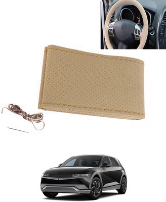 MATIES Hand Stiched Steering Cover For Hyundai Universal For Car(Beige, Leatherite)