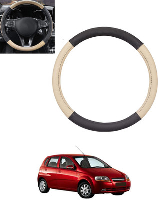 monolive Hand Stiched Steering Cover For Chevrolet Aveo UVA(Beige, Black, Leatherite)