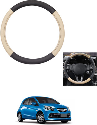 MATIES Steering Cover For Honda Brio(Beige/Black, Leather)