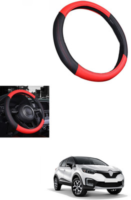 MATIES Steering Cover For Renault Universal For Car(Red/Black, Leather)