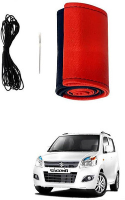 RKPSP Hand Stiched Steering Cover For Universal For Car WagonR(Red/Black, Leatherite)