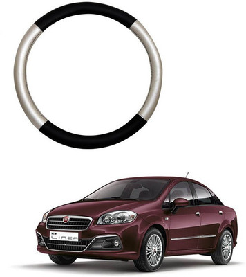 RKPSP Hand Stiched Steering Cover For Universal For Car Linea(Silver/Black, Leatherite)