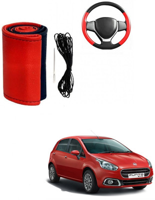 Autocom Hand Stiched Steering Cover For Fiat Punto(Red, Black, Leather)