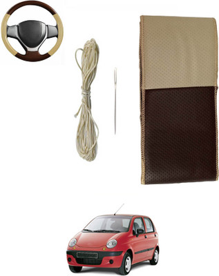 MATIES Hand Stiched Steering Cover For Daewoo Matiz(Beige/Brown, Leatherite)