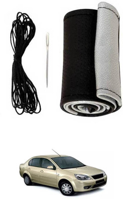 MATIES Hand Stiched Steering Cover For Ford Universal For Car(Black-Silver, Leatherite)