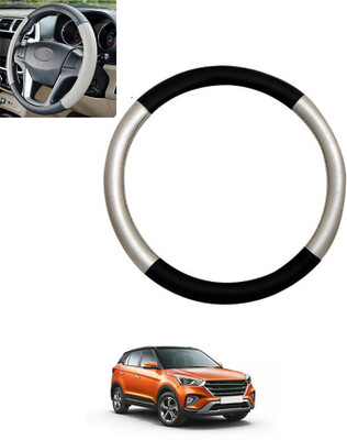monolive Hand Stiched Steering Cover For Hyundai Creta(Silver/Black, Leatherite)