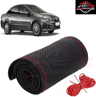 Autoinnovation Hand Stiched Steering Cover For Fiat Universal For Car(Black, Leather)