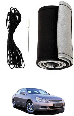 monolive Hand Stiched Steering Cover For Honda Accord(Silver/Black, Leatherite)