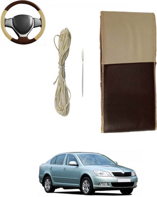 monolive Hand Stiched Steering Cover For Skoda Laura(Brown/Beige, Leatherite)