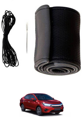 RKPSP Hand Stiched Steering Cover For Honda Universal For Car(Grey, Black, Leatherite)
