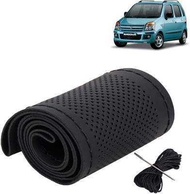 Kingsway Hand Stiched Steering Cover For Maruti WagonR(Black Color with Black Thread, Leatherite)