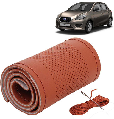 Kingsway Hand Stiched Steering Cover For Datsun Go(Tan Color with Tan Thread, Leatherite)