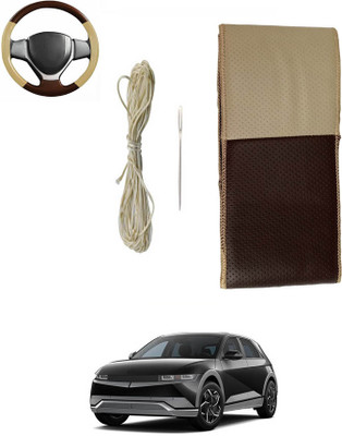 MATIES Hand Stiched Steering Cover For Hyundai Universal For Car(Beige/Brown, Leatherite)