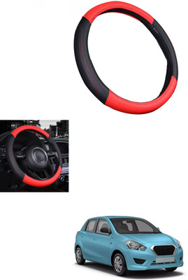 MATIES Steering Cover For Datsun Go(Red/Black, Leather)
