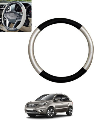monolive Hand Stiched Steering Cover For Renault Koleos(Silver/Black, Leatherite)