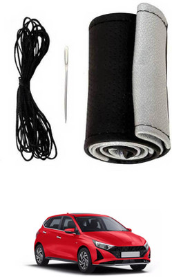 monolive Hand Stiched Steering Cover For Hyundai i20(Silver/Black, Leatherite)