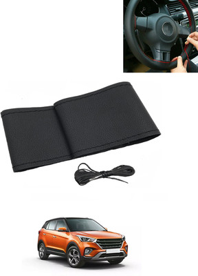 MATIES Hand Stiched Steering Cover For Hyundai Creta(Black, Leatherite)