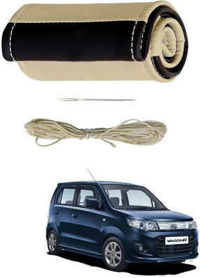 RKPSP Hand Stiched Steering Cover For Universal For Car WagonR Stingray(Beige/Brown, Leatherite)