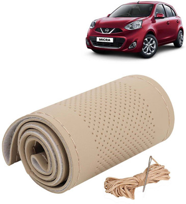 Kingsway Hand Stiched Steering Cover For Nissan Micra(Beige Color with Beige Thread, Leatherite)