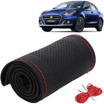Kingsway Hand Stiched Steering Cover For Maruti Swift Dzire(Black Color with Red Thread, Leatherite)