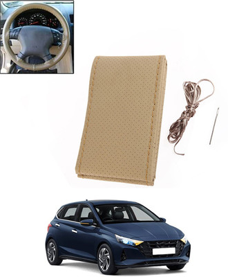 ABJD Hand Stiched Steering Cover For Hyundai i20(Beige, Leatherite)