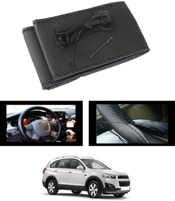 ABJD Hand Stiched Steering Cover For Toyota Captiva(Black, Leatherite)