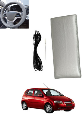 monolive Hand Stiched Steering Cover For Chevrolet Aveo UVA(Silver, Leatherite)