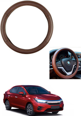 MATIES Steering Cover For Honda Universal For Car(Brown, Leather)