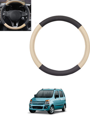 monolive Hand Stiched Steering Cover For Universal For Car WagonR(Beige, Black, Leatherite)