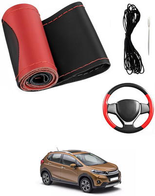 MATIES Hand Stiched Steering Cover For Honda Universal For Car(Red/Black, Leatherite)